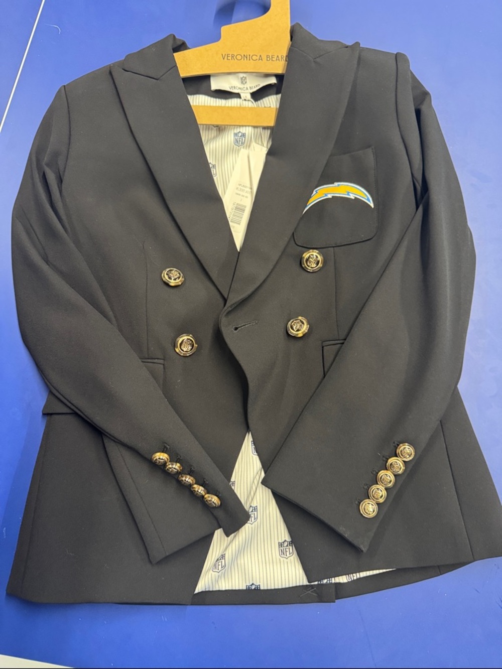Veronica Beard Black Double-Breasted Blazer with Gold Buttons